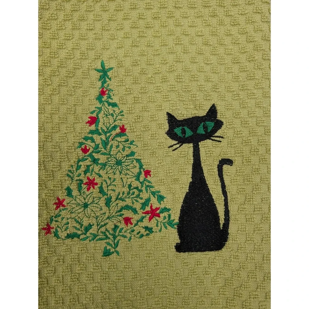 Christmas Tree Retro Mid Mod Cat Mid Century Modern Atomic Kitchen Hand Towel